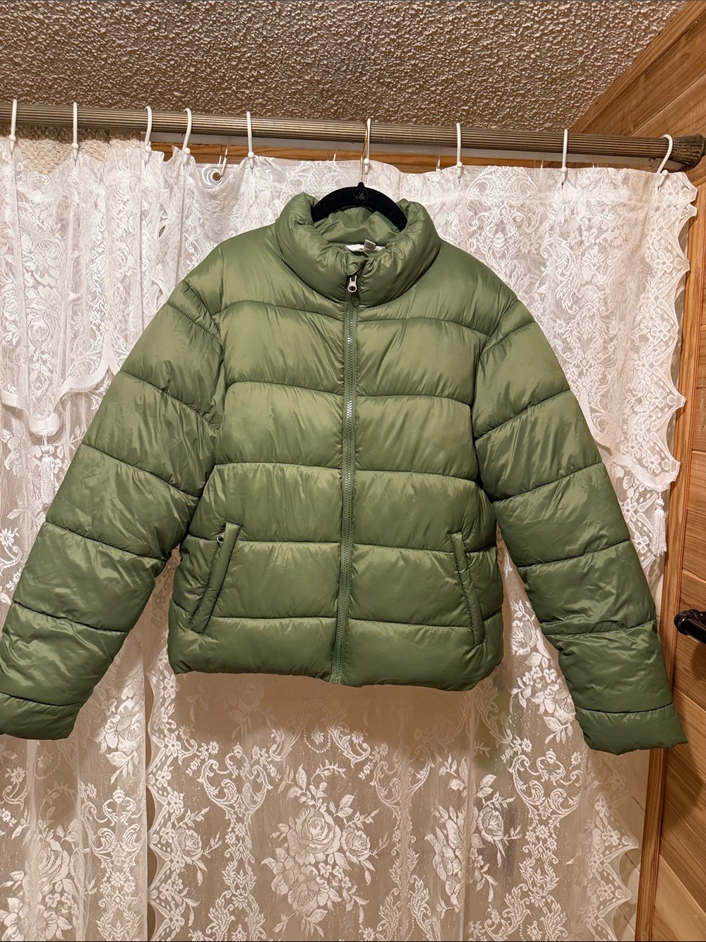 Time and Tru Olive Green Quilted Puffer Jacket